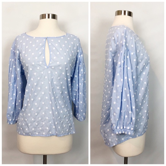 Zara Perwinkle Cotton Embroidered Polka Blouse S - Picture 6 of 8
